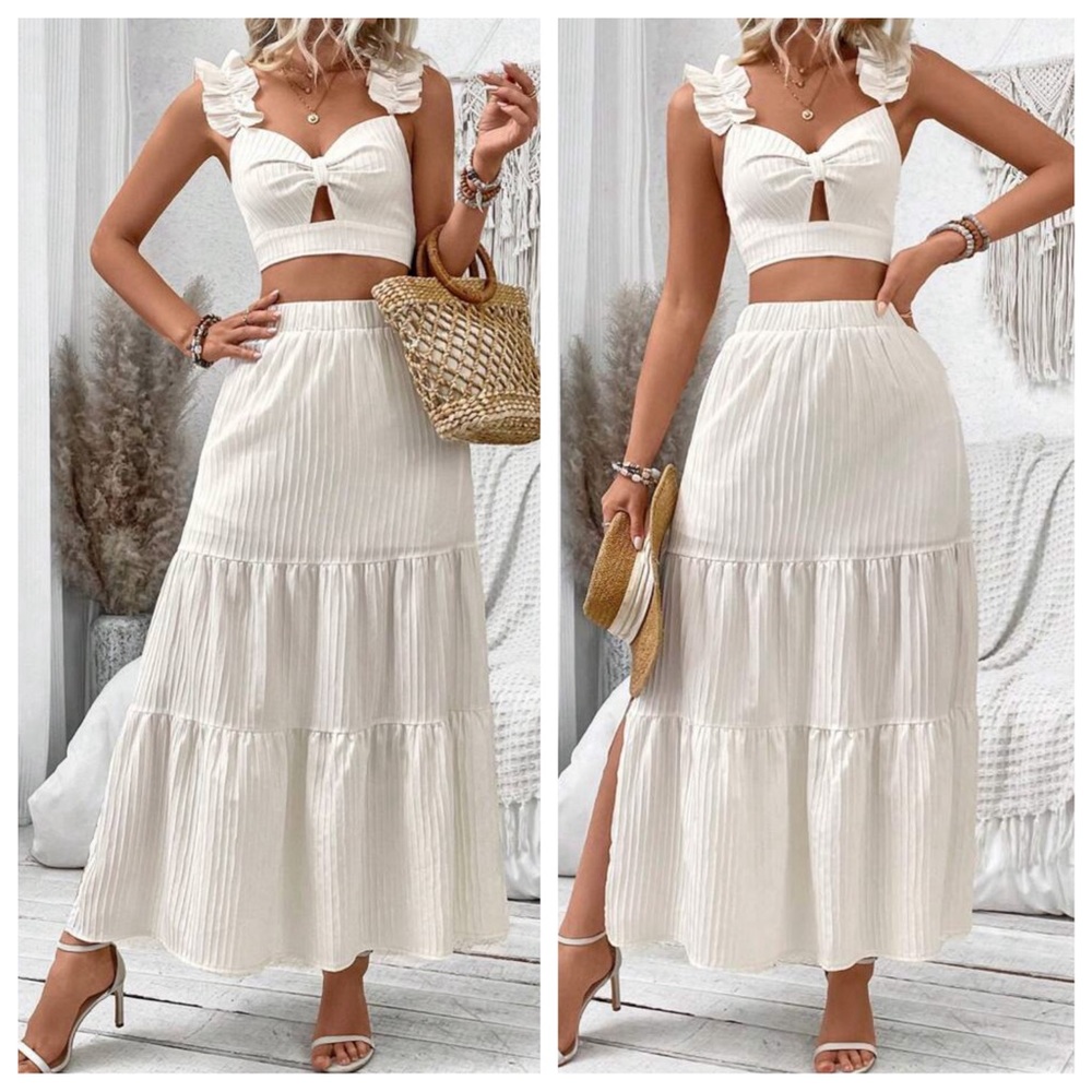 Boho ruffle Cropped top ruffle maxi skirt set